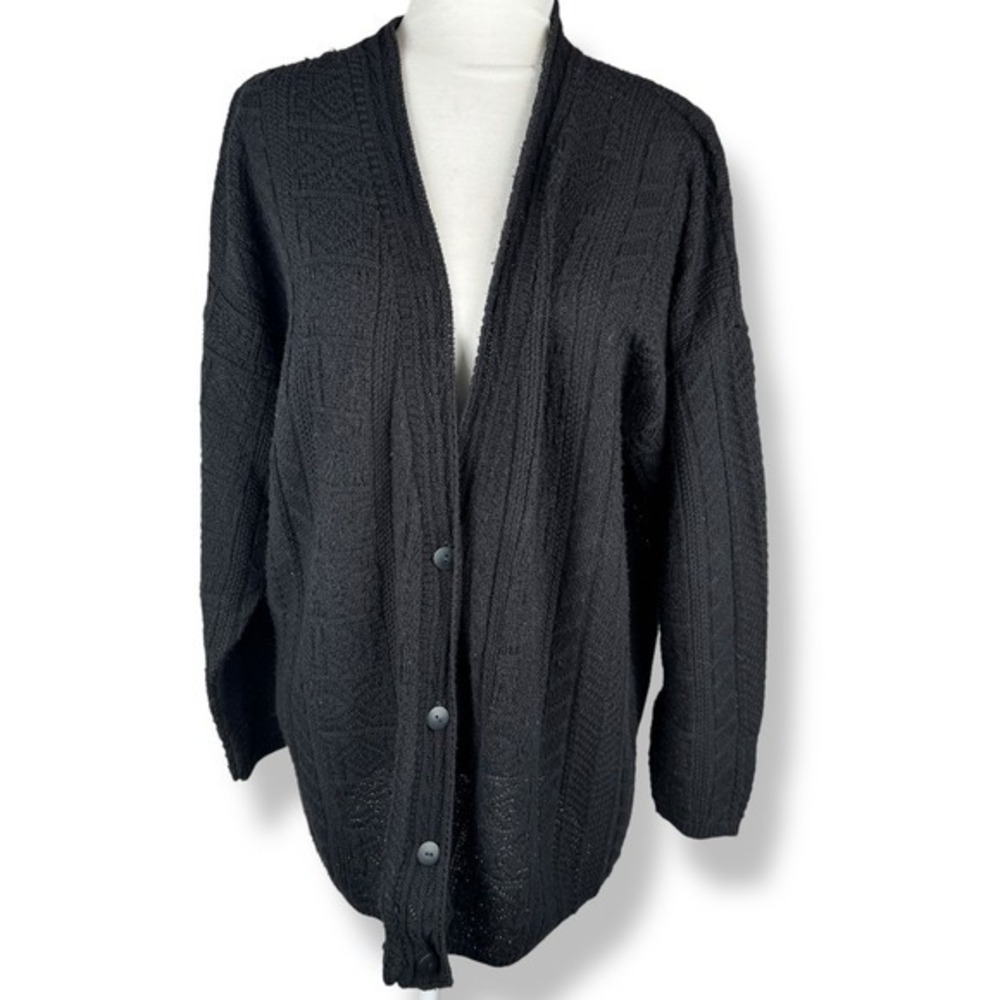 Vintage Act III Cardigan Sweater Top Womens Size 20 W Black Knit Academia 2X‎